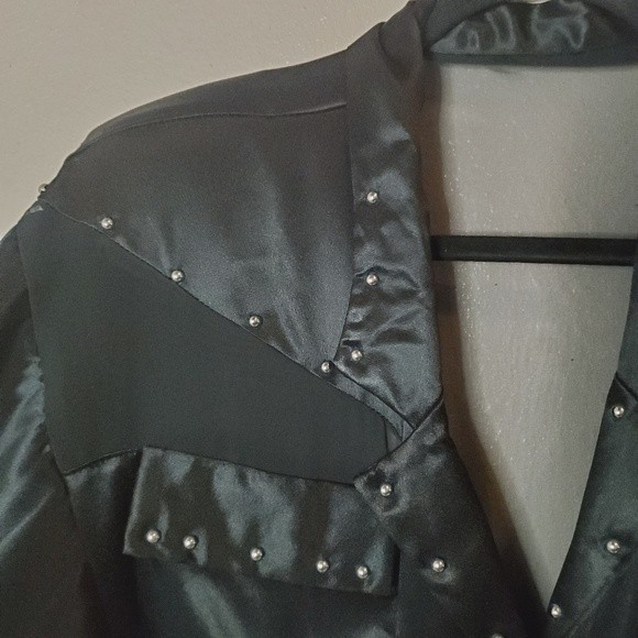 Vintage 80's black satin with studs V-neck Romper jumpsuit. - Picture 5 of 8